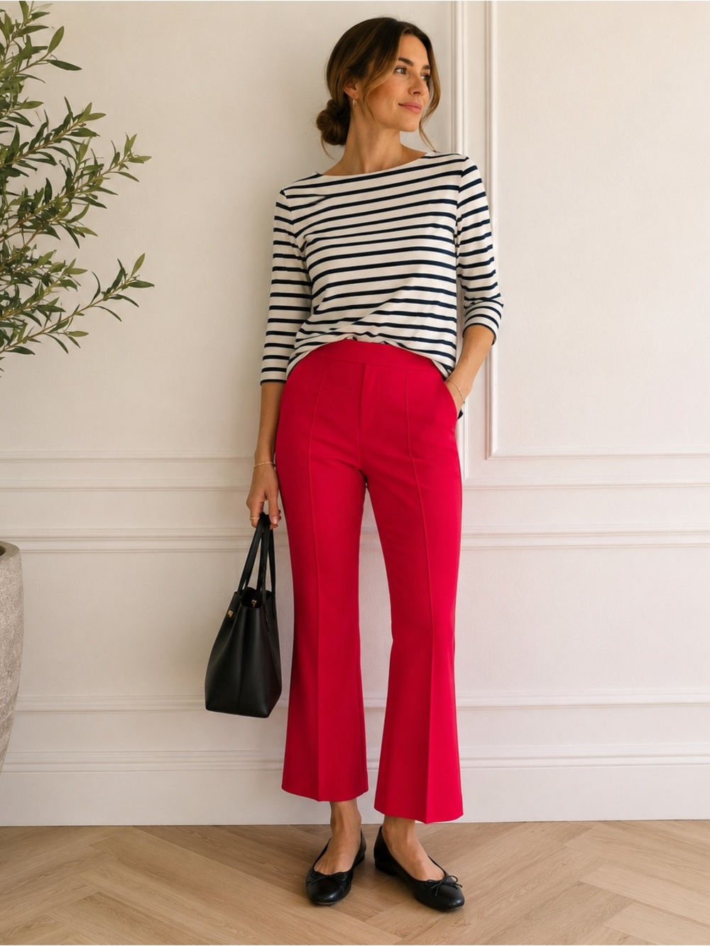 Bar III Red Crop Kick Flare Pants Front Seam Crepe Trousers